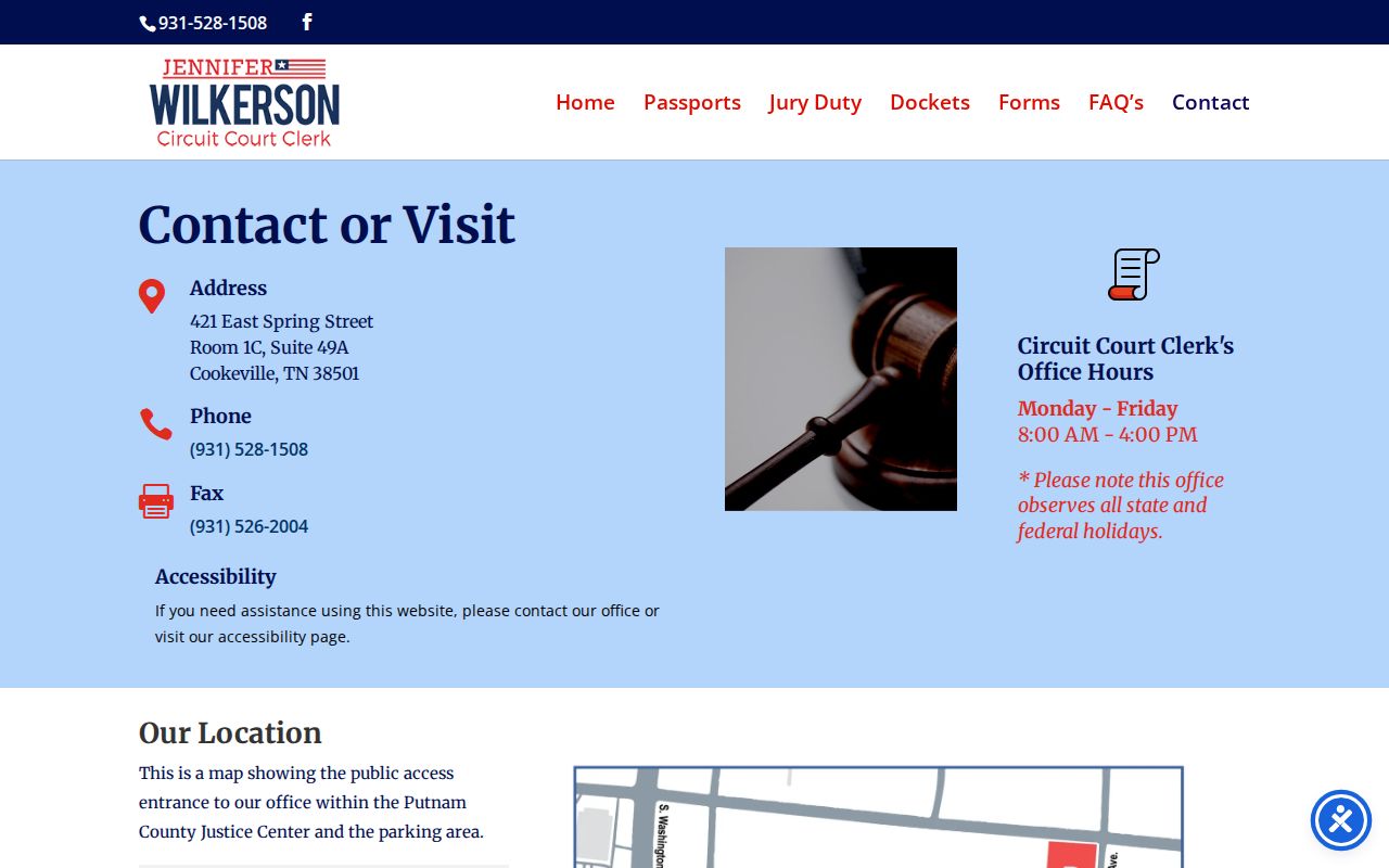 Putnam County Circuit Court Clerk contact page for criminal docket requests