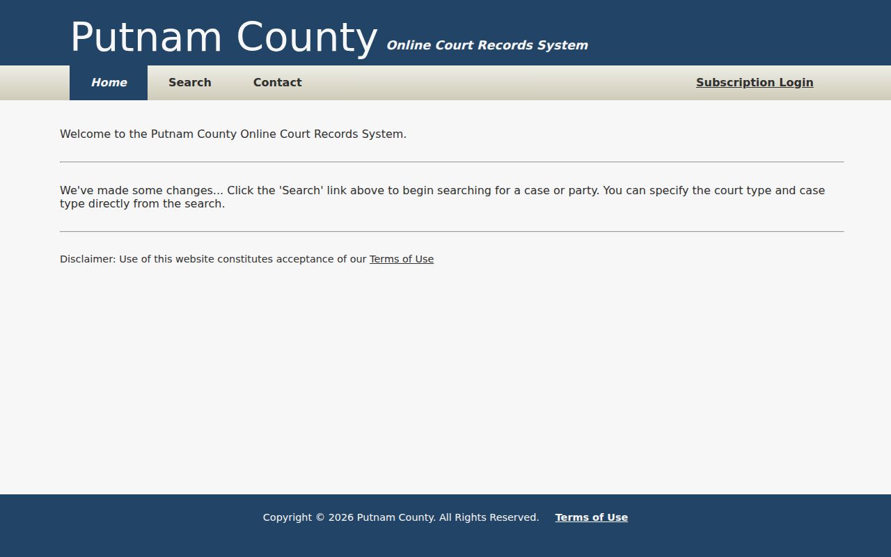 Putnam County court records Web Inquiry entry